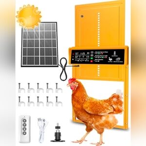 Solar Automatic Chicken Coop Door Anti-Pinch/Timer/Light Sensor/LCD Display GOLD
